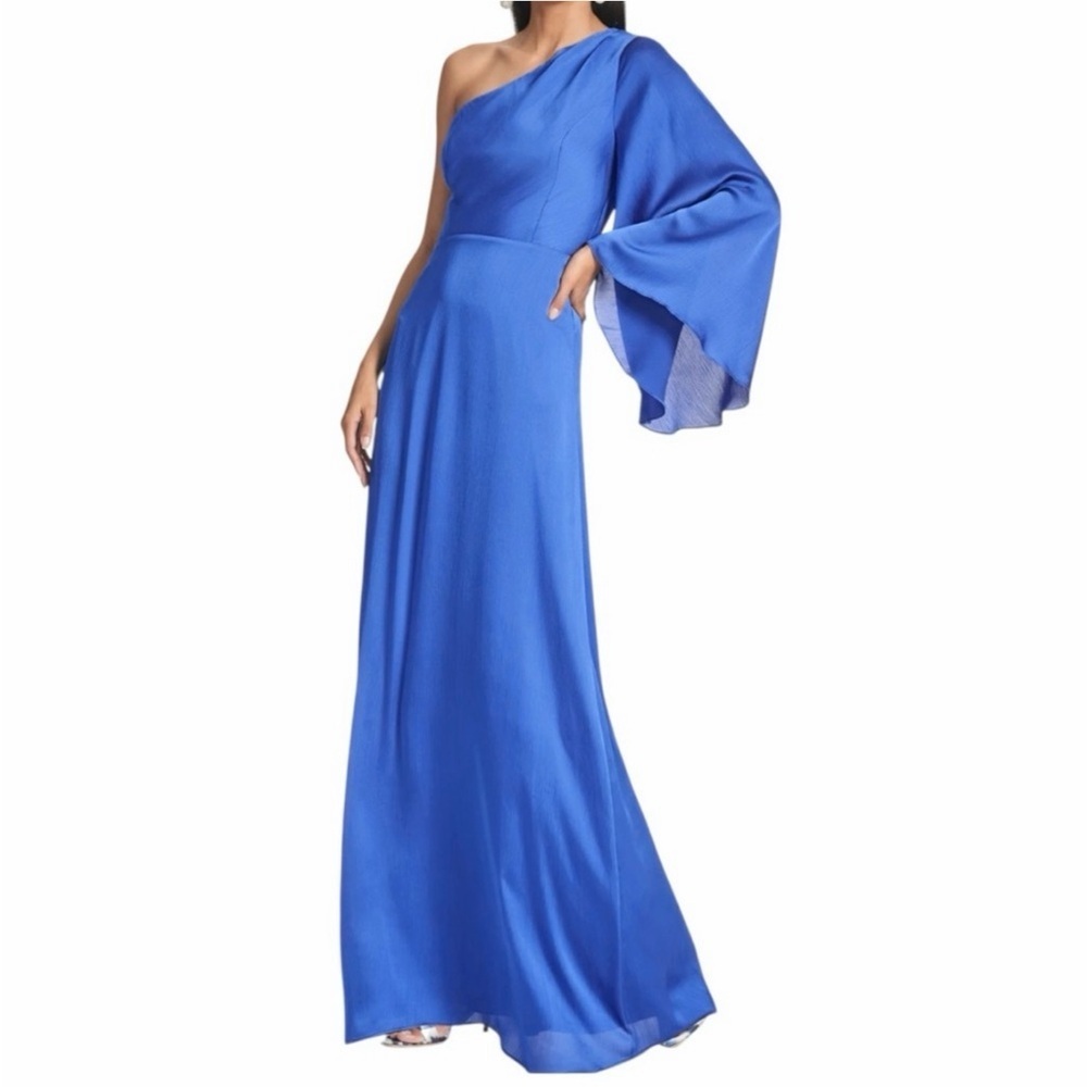 NWT SACHIN + BABI French Blue One Shoulder Georgette Full Length Gown Size 4